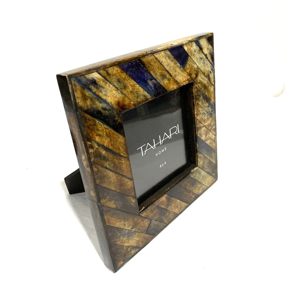 Tahari Home picture frame faux barnwood standing photo holder browns grays 4” sq